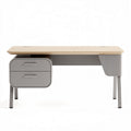 Modern desk with natural wood top and grey body two drawers 120 x 60 x 75cm
