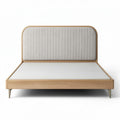 Wooden bed frame with upholstered headboard in light gray 200 x 150 x 100cm