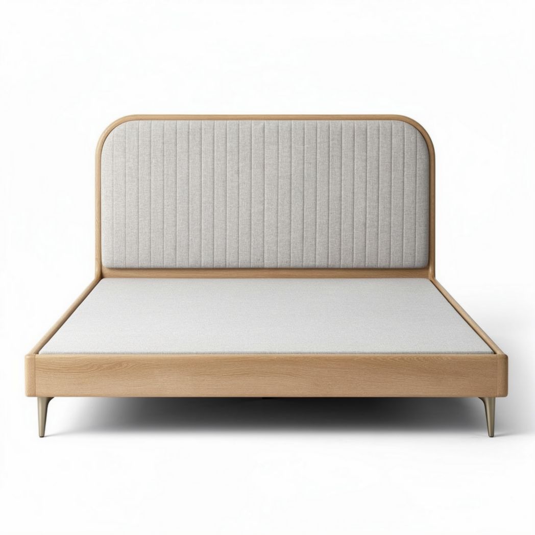 Wooden bed frame with upholstered headboard in light gray 200 x 150 x 100cm