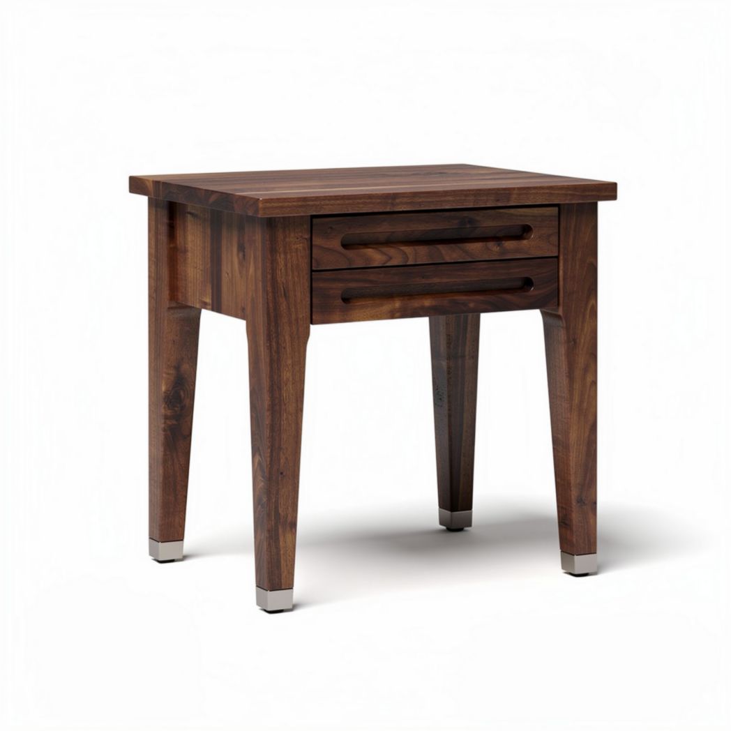 Wooden side table with two drawers and metal feet 50 x 50 x 55cm