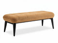 Upholstered bench in tan fabric with black wooden legs 120 x 45 x 45cm