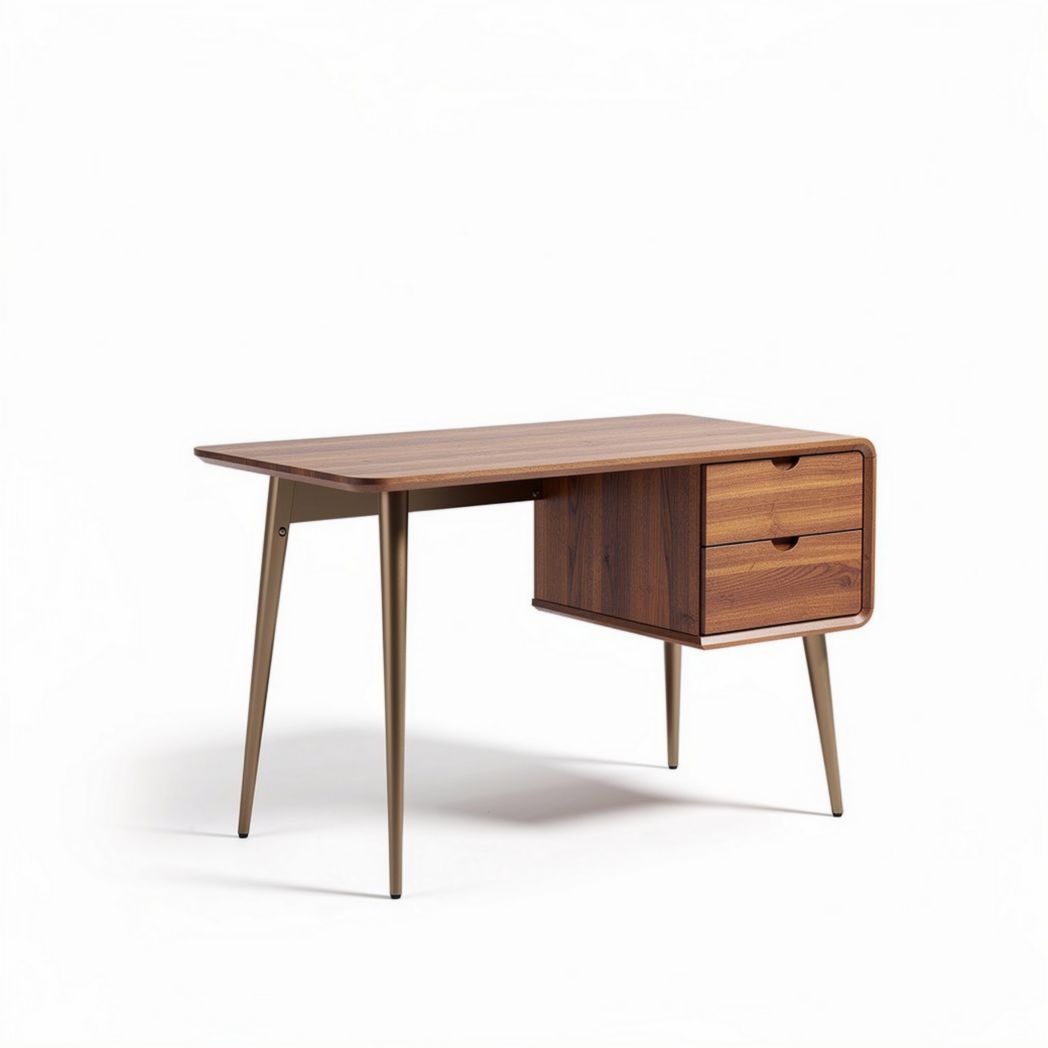 Wooden desk with drawer in walnut finish 120 x 60 x 75cm for home office