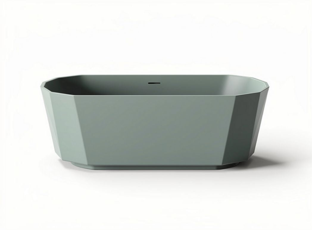 Modern geometric bathtub in green resin measures 70 x 40 x 20cm