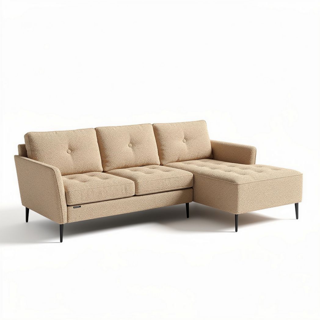 Sofa sectional with tufted upholstery in beige fabric 220 x 85 x 75cm