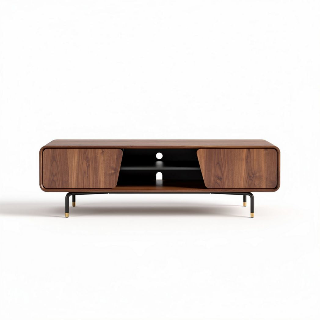 Wooden media console table with black metal legs 120 x 40 x 45cm