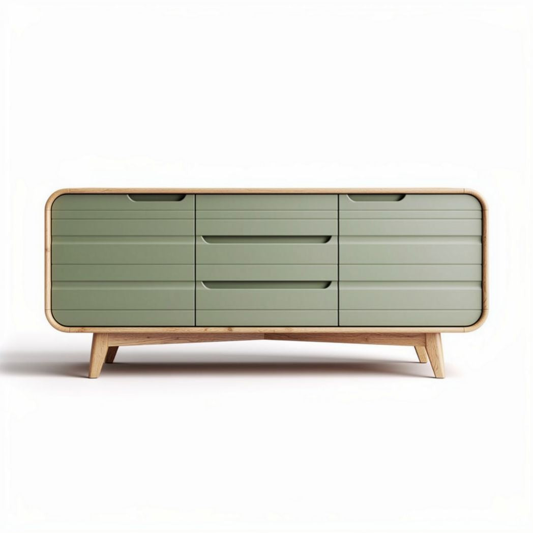 Green wooden sideboard with five drawers and minimalist design 180 x 40 x 80cm