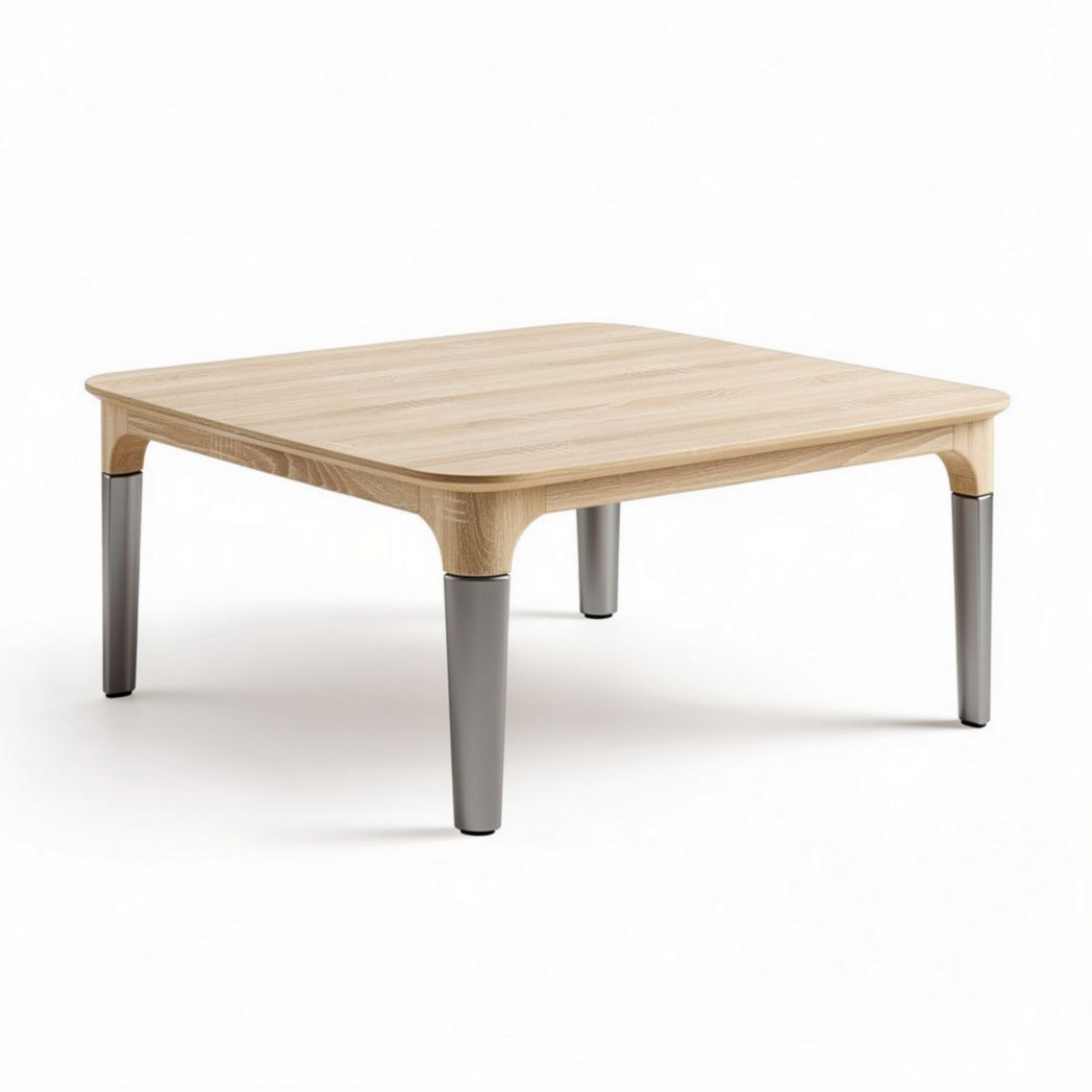 Square wooden coffee table with metal legs 80 x 80 x 40cm natural finish