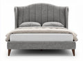 Bed frame with upholstered gray fabric headboard and wooden legs 200 x 160 x 120cm
