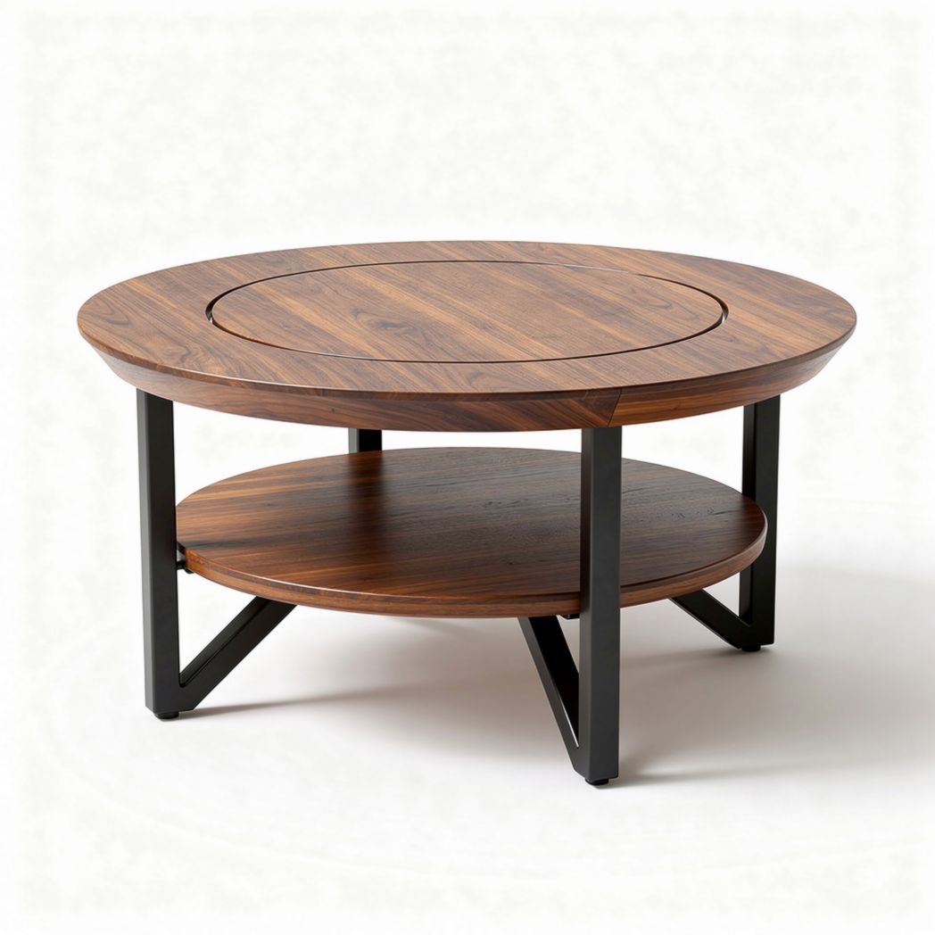 Round coffee table with wooden top and metal legs 80 x 80 x 40cm